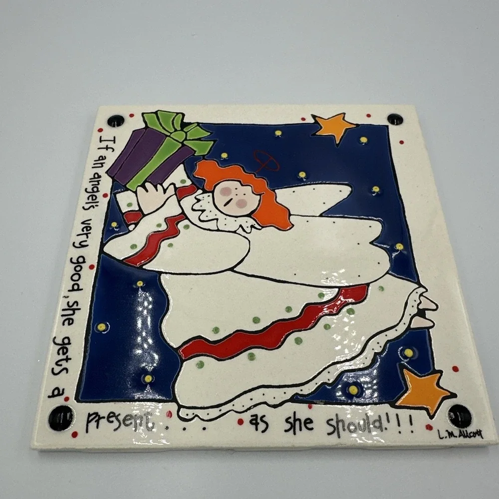 Happy Talk Trivet Tile Christmas Angel Star Present Square 6